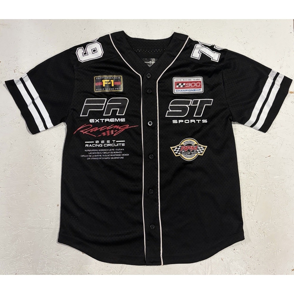 Copper Rivet Racing Baseball Jersey‎ F1 Grand Prix Mesh Mens Medium Black